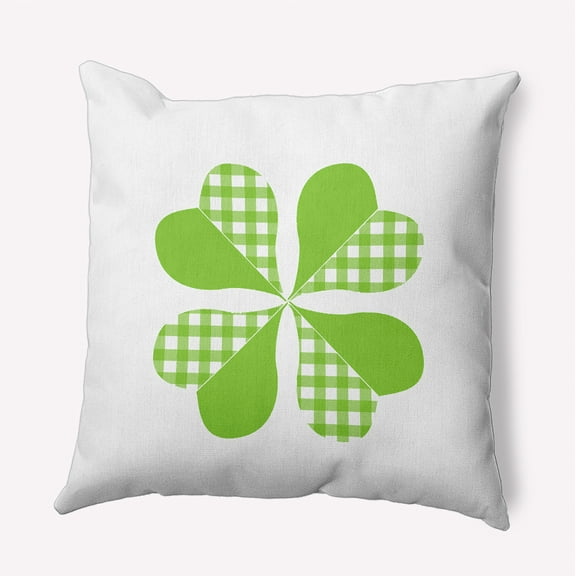 16" x 16" Simply Daisy Checkered Clover Polyester Indoor/Outdoor Pillow, Lime Green Qty 1