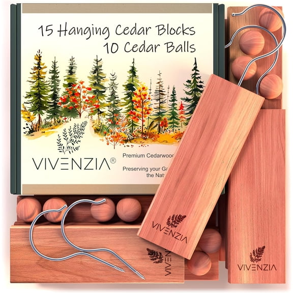 Cedar Blocks for Closet -25 pcs (15 Hang-ups & 10 Balls)- Aromatic Cedar for Closets, Natural Closet Smell Eliminator, Natural Closet Deodorizer, Drawer Fresheners for Dresser.