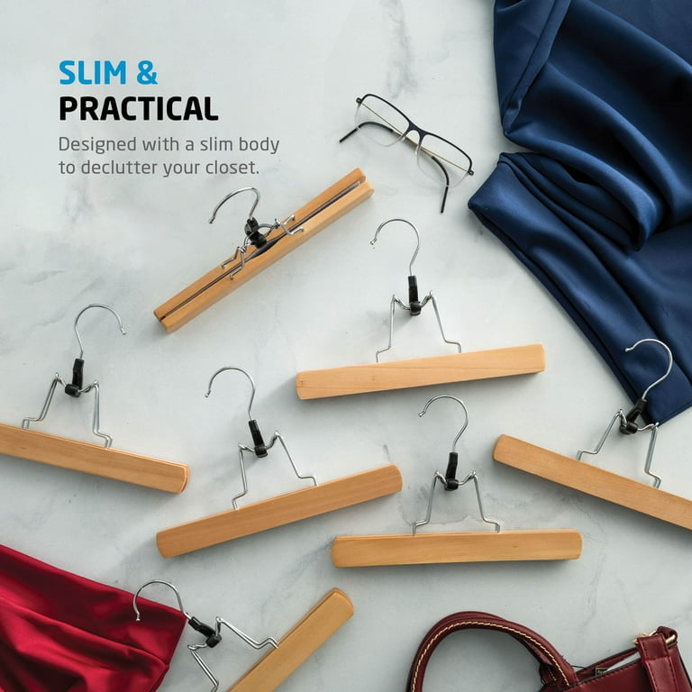 Wooden Hangers with Clips Smooth Solid Wood Pants Hangers with