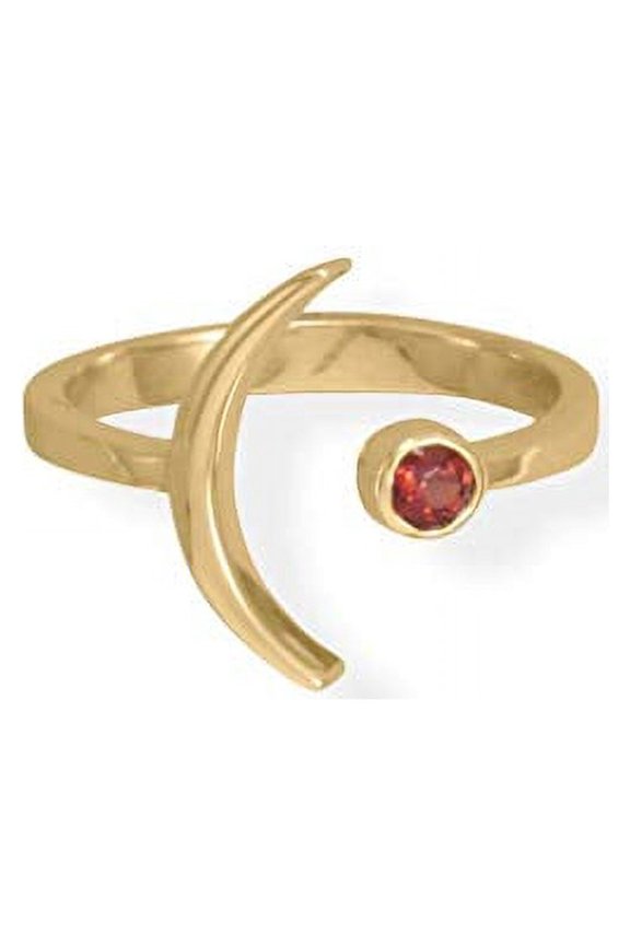 Crescent Moon with Garnet Ring 14k Gold-Plated Sterling Silver (7)