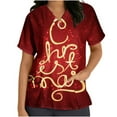 thumbnail image 1 of TIMIFIS Hauts de Noël Rouges pour Femmes, Costume à Col en V, Manches Courtes, Uniforme d'Infirmière, Imprimé Arbre de Noël, Blouse Décontractée avec Poches - Automne/hiver, 1 of 5