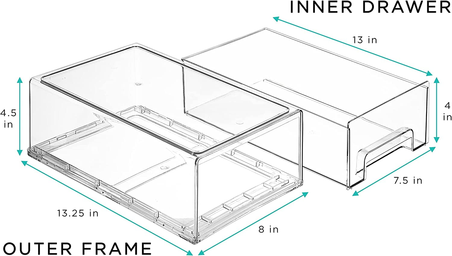Sorbus Clear Stackable Fridge Drawer Bins - Pull Out Refrigerator Organizer Containers for Kitchen Storage (4 Pack | Medium)