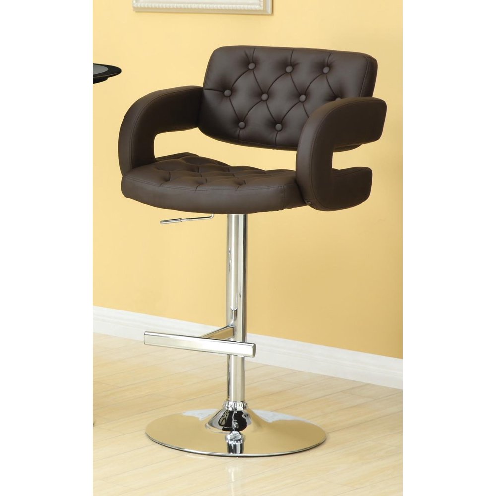 29"H Adjustable Bar Stool With Chrome Base and Brown Seat