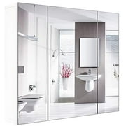 CINAK Bathroom Wall Mirror Cabinet, 27.6 X 23.6 Inch Multipurpose Storage Organizer Medicine Cabinet Space Saver with 3 Doors Adjustable Shelf Kitchen Cupboard, White