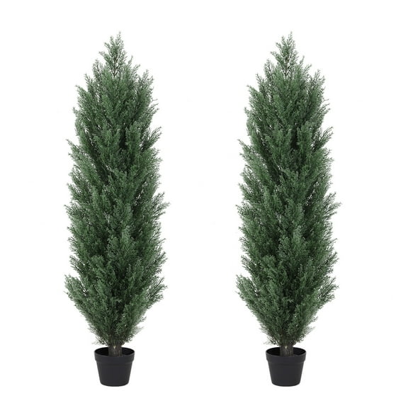 4FT Artificial Green Pine Cypress Tree Realistic Plastic Faux Plant for Indoor and Outdoor Decoration 2pcs/set