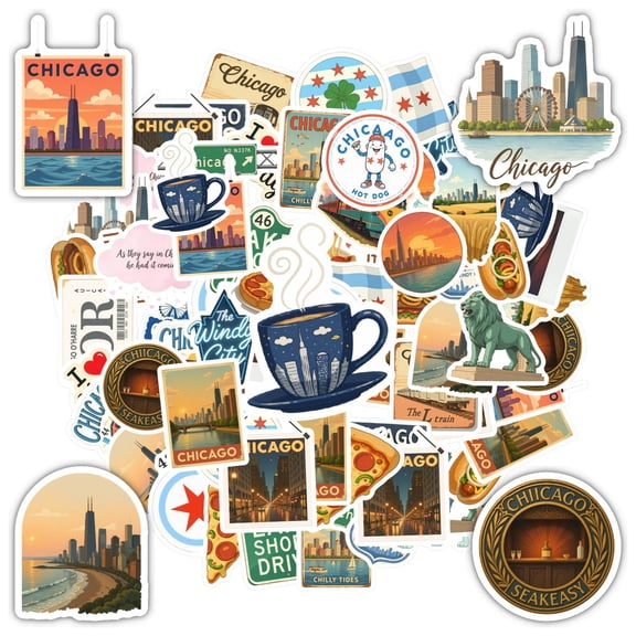 35pcs Vintage Stickers Cityscape Stationery Stickers Food Chicago Stickers for Luggage Phone Laptop