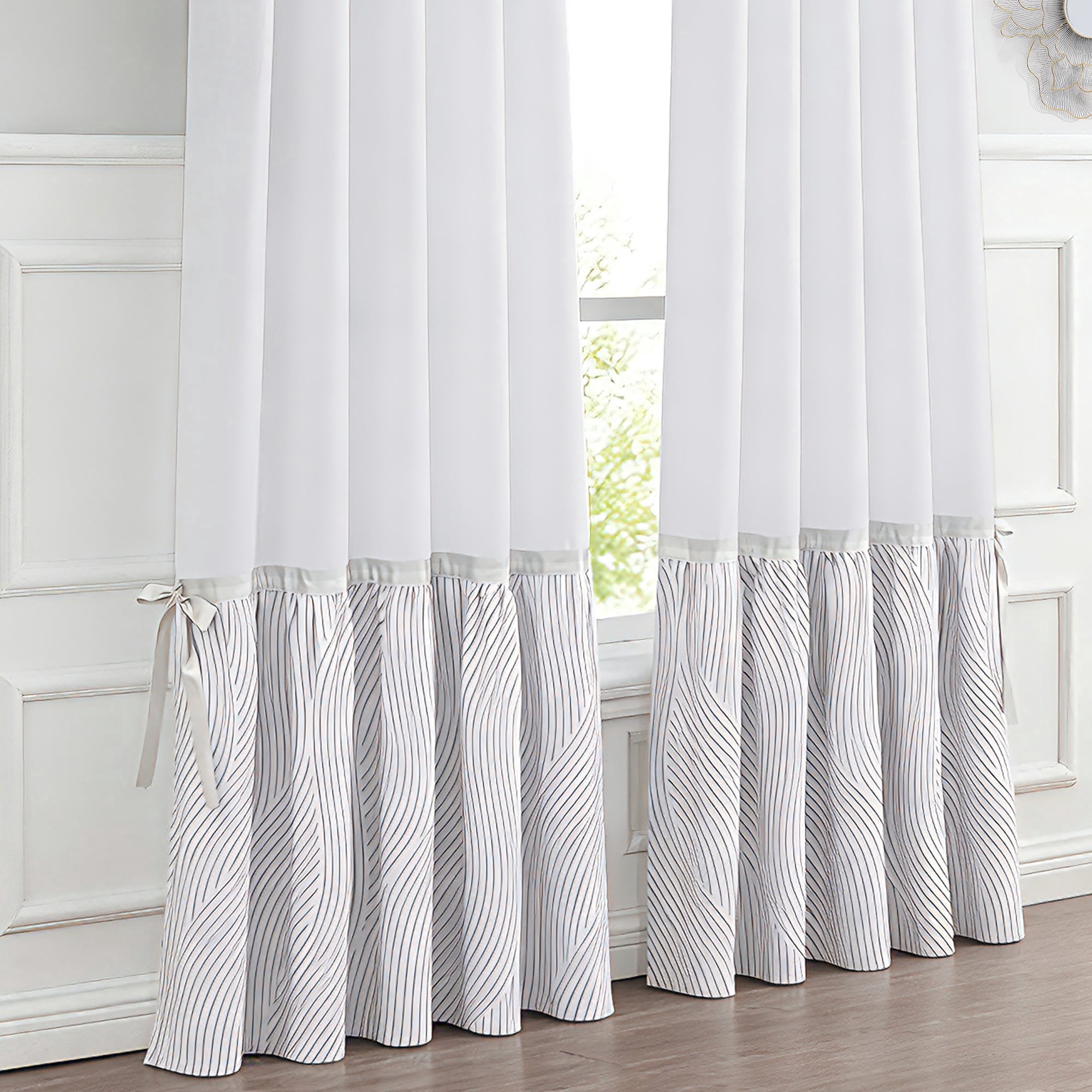 Alishomtll Blackout Curtains 84 Inch Length Color Block Grey Stripe Bow Design Thermal Insulated Window Drapes for Bedroom Living Room,52"x 84", 2 Panels