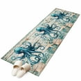 thumbnail image 2 of 2x6 Kitchen Runner Rug, Teal Octopus Coastal Non-Skid Rubber Backing Large Rectangle Rugs - Living Room Bedroom Home Office, Summer Beach Nautical Starfish Retro Indoor Floor Mat Carpets Washable Rug, 2 of 9