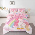 thumbnail image 2 of Unicorn Bedding Set Rainbow Princess Pink Unicorn Comforter Set Teens Kawaii Cute Castle Stars Reversible Bed Sets Cartoon Horse Duvet Set Fantasy Room Decor, 2 of 7
