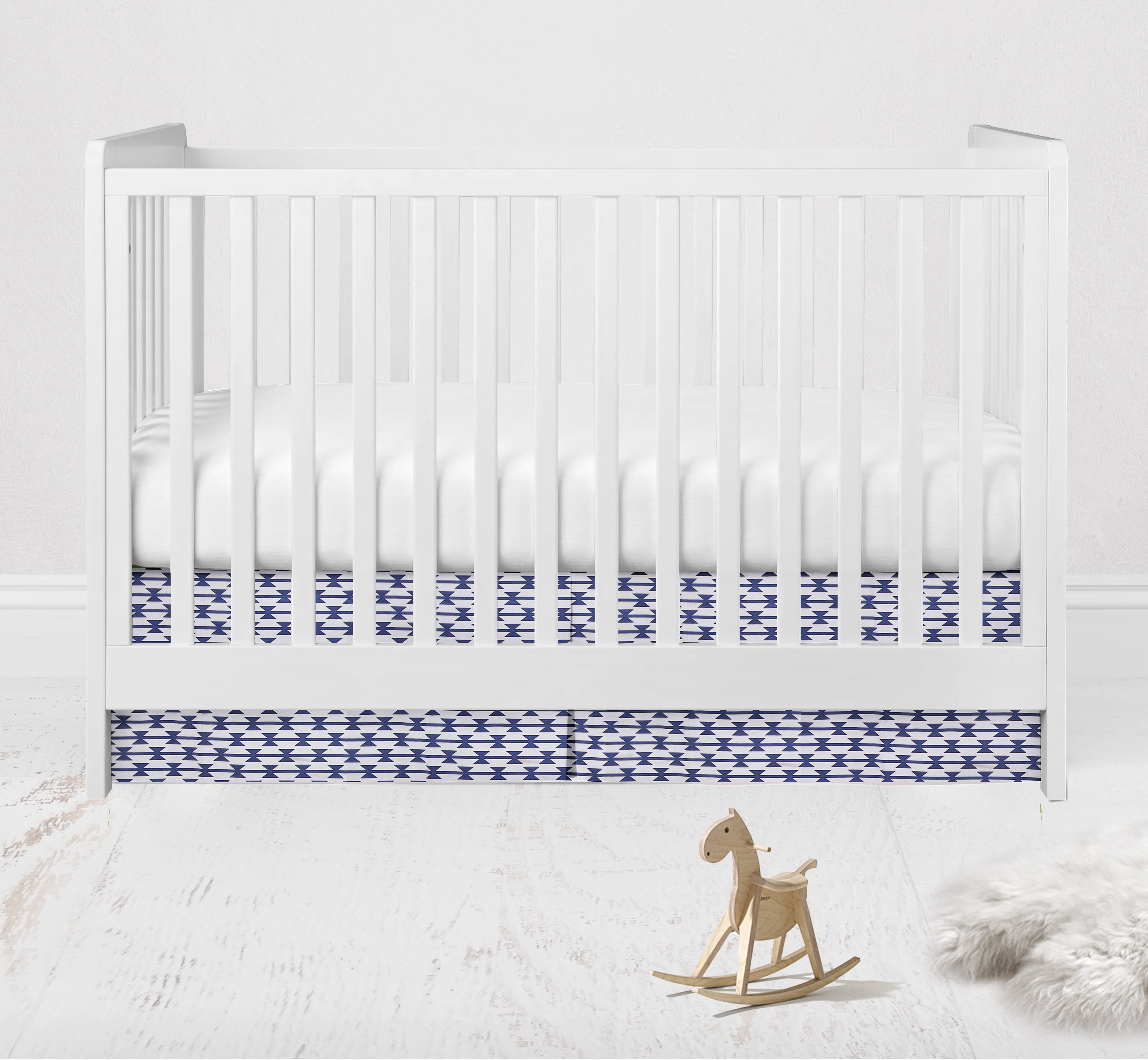 Bacati - Aztec Kilim Navy Tailored with 100% Cotton Percale 13 inch drop Crib/Toddler Bed Skirt