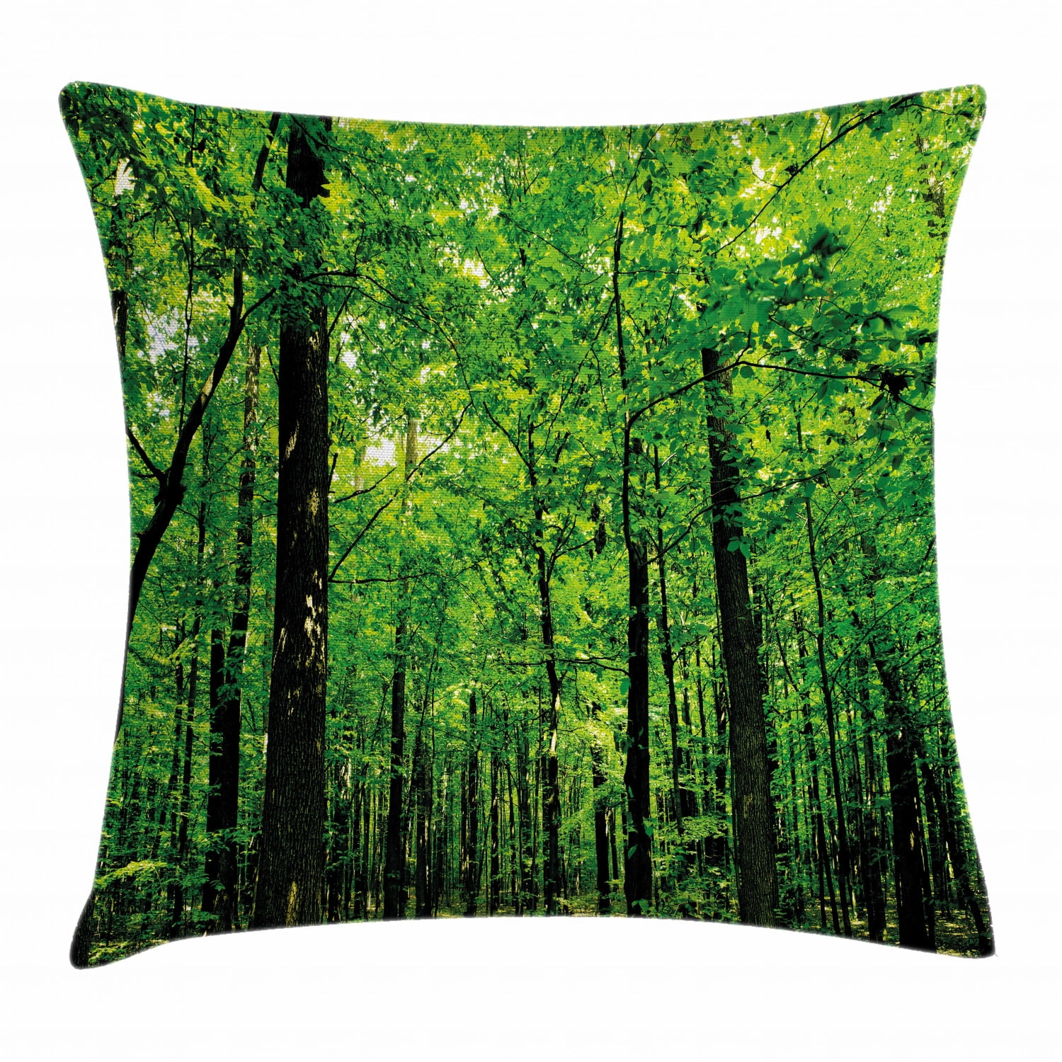Nature Throw Pillow Cushion Cover, Woodland Tree Forest Jungle in Sunny Day Mother Earth