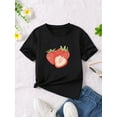 thumbnail image 1 of Camiseta informal de verano con estampado de fresas para niña, transpirable, de poliéster suave, manga corta, cuello redondo, corte holgado, talla S, 1 of 5