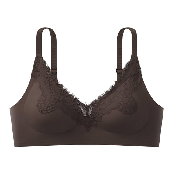 Zpanxa Wireless Bras for Women Full Coverage Push-up Lace Adjustable Straps Everyday Bra Coffee 40BC