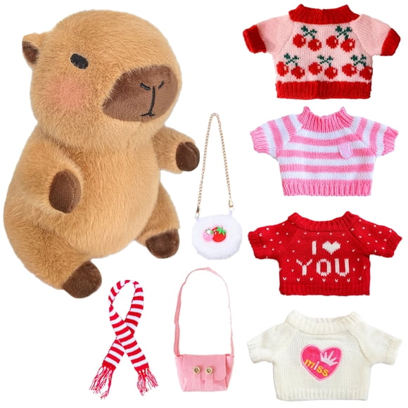 Set de peluche Kireidane Capybara con 7 prendas y accesorios