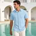 thumbnail image 2 of Uwinwear Mens Button Down Shirts Casual Lightweight Short Sleeve Solid Color Shirt Textured Linen Summer Beach Tops with Pocket,Light Blue,S, 2 of 8
