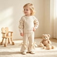 thumbnail image 4 of mgoYE Toddler Baby Girl Fall Clothes Waffle Long Sleeve Shirt Tops and Bell Bottoms Pants 2 Piece Outfits for Girls, 4 of 6