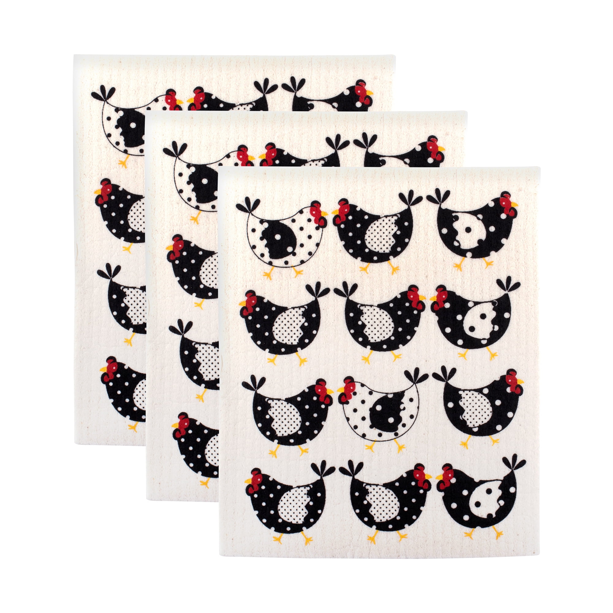 DII Chickens Swedish Dishcloth (Set of 4), 8x7", Cellulose/Cotton