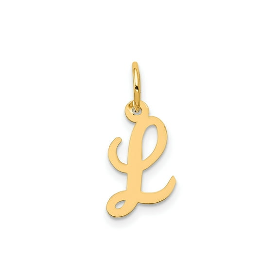 10k Yellow Gold Script Initial L Pendant for Women, Polished Cursive Letter Charm, Real Gold Monogram Necklace, Dainty Personalized Jewelry for Everyday Wear