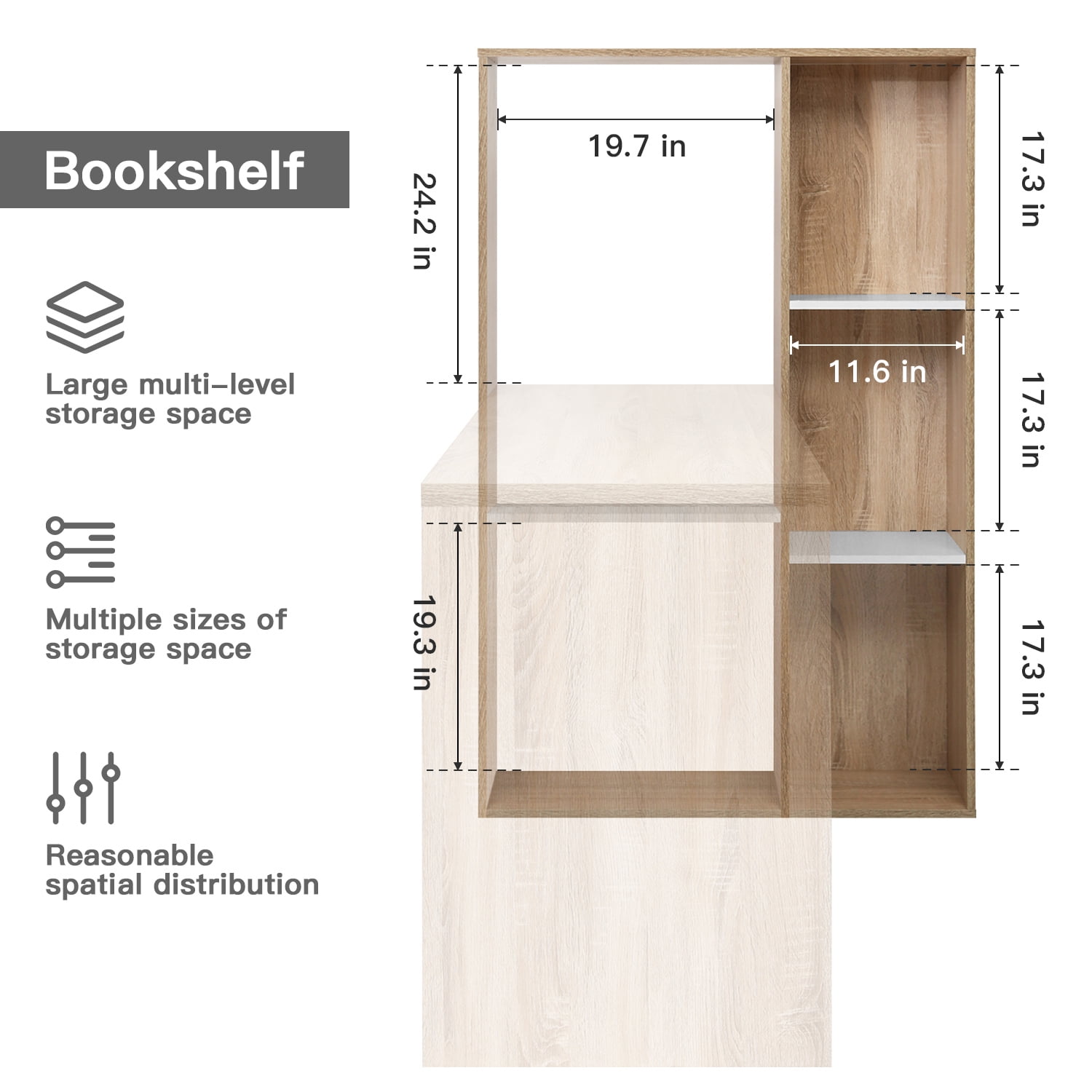 Resenkos L-Shaped Wood Computer Desk with Large Shelves