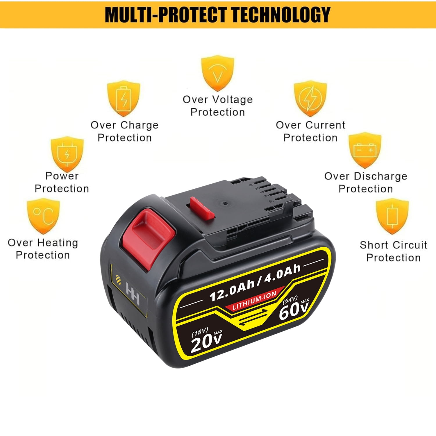 Persever 1Pc 4.0Ah-12.0Ah DCB606 Li-on Battery Replace for De-wal-t 20v/60v Flex-Volt Battery Pin DCB609 DCB612 DCB615 Compatible with Power Tools & Tools DCB118 DCB1104 DCB1106 DCB1112