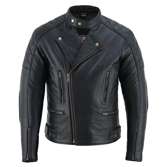 Men's Motorbike Leather Jacket Distress Zip Up Motorcycle Protection Jackets All Black-38