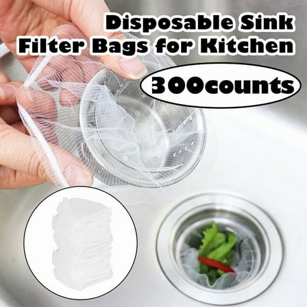 300 Counts Kitchen Disposable Mesh Sink Strainer Bag, PP Extraction Box Fits All Size Sink Strainer Elastic Anti-clogging Sink Drain Strainer Collecting Kitchen Food Waste Garbage