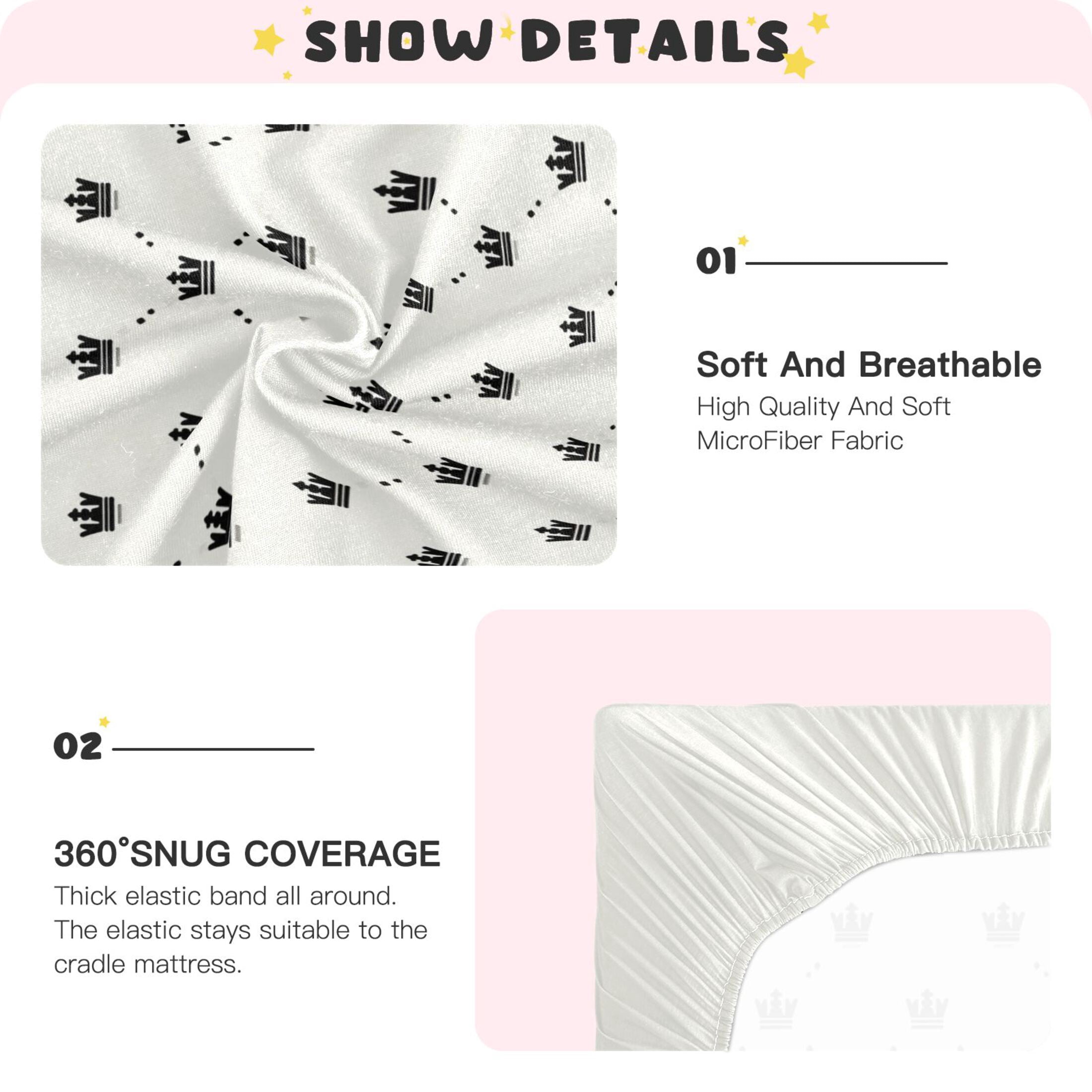 Baby Essentials 52”x 28”- Standard Cotton-like Modal Elastic- Crown Background Design Crib Sheets for Newborns and Toddlers