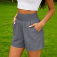 thumbnail image 3 of Bloomae Linen Shorts for Women Loose Fit Casual Summer Smoked High Waisted Wide Leg Lounge Beach Vacation Short Pants with Pockets Gray M, 3 of 8