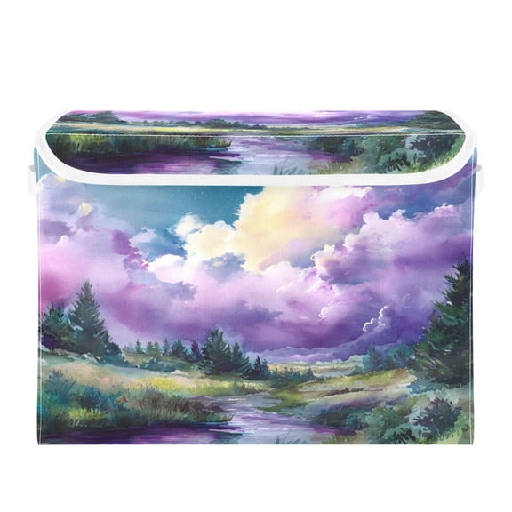 Storage Box With Lid 16.5x12.6x11.8In Foldable Stacked Household Storage Box Watercolor Cloud