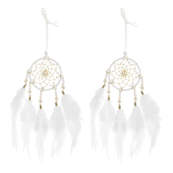 Uxcell 2pcs Dream Catchers with Crystal Beads Wall Decor for Decoration Gift, White/Silver
