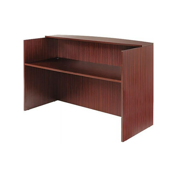 Alera Valencia Series Reception Desk with Transaction Counter, 71" x 35.5" x 29.5" to 42.5", Mahogany