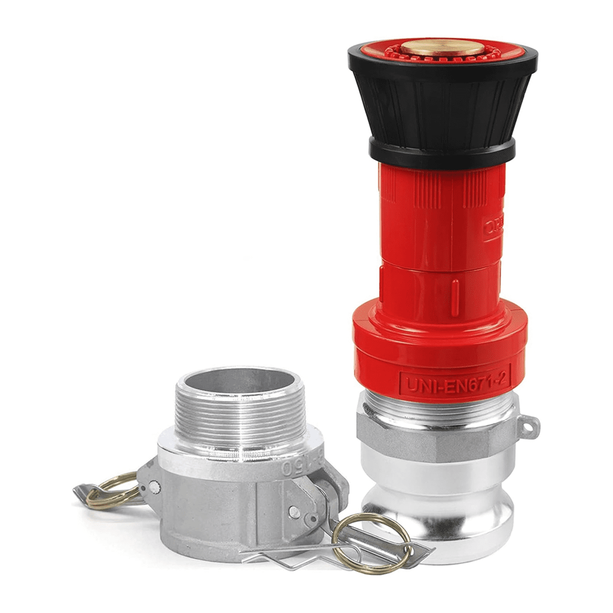 Fire Hose Nozzle,1-1/2inch NPSH HeavyDuty Industrial Fire Hose Constant Flow Fog Nozzle with 1.5inch Camlock Fitting,1 x Fire Hose Nozzle 2 x Aluminum Camlock Fitting Coupling,As Shown