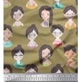 thumbnail image 2 of Soimoi Green Cotton Duck Fabric Women Face Human Figure Print Fabric by Yard 42 Inch Wide, 2 of 3