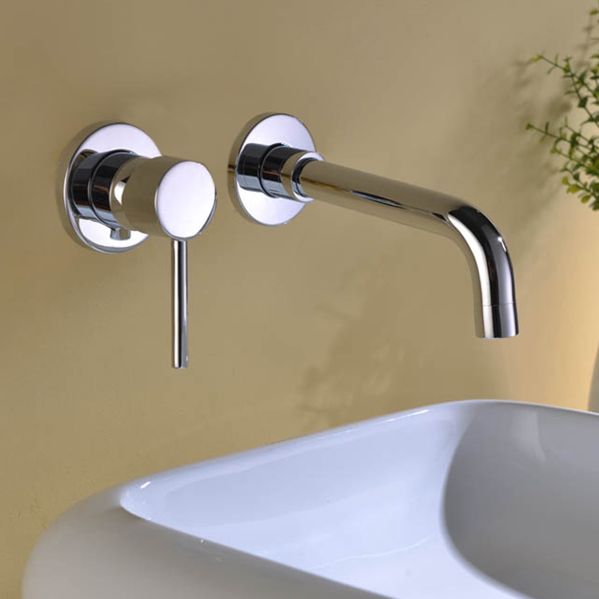 sumerain Wall Mounted Bathroom Sink Faucet Lavatory Faucet Chrome Finish, Left-Handed Design