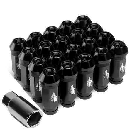 J2 Engineering LN-T7-028-125-BK J2 Engineering 7075 -T6 Forged Aluminum M12 x 1.25 20Pcs 60mm Height Open -End Lug Nut Set w/Adapter Key Black