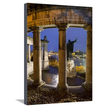 River City Glass Mn Gellert Monument with View over River Danube and City at Dusk, Gellert Hill, Budapest, Hungary, Eur Stretched Canvas Print Wall Art By Stuart Black ()