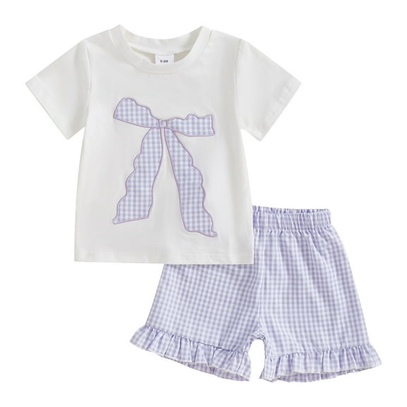 TOWED22 Toddler Baby Girl Summer Clothes 2Pcs Set Cute Print T-Shirt Shorts Casual Outfits(Purple,6-12M)