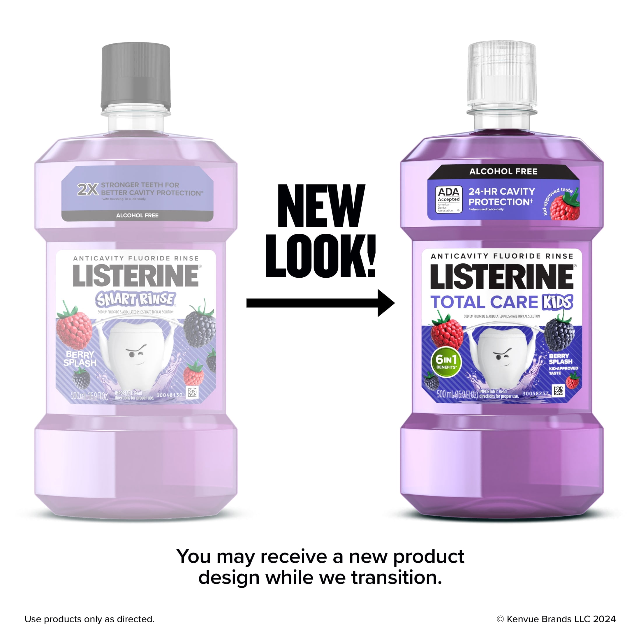 (2 pack) Listerine Total Care Kids Alcohol-Free Anticavity Mouthwash, Berry Splash, 500 mL