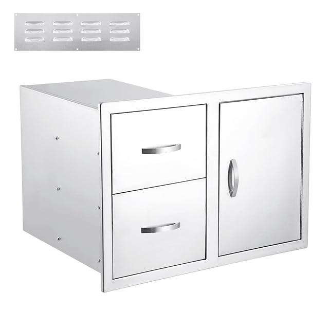 Armoire de Rangement de Cuisine Extérieure Yiwa, Acier Inoxydable avec 2 Tiroirs, Conception Encastrée Imperméable pour Cour Arrière Ou Îlots de BBQ