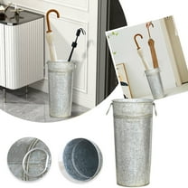 Galvanized Metal Umbrella Stand Rack Round Freestanding Umbrella Holder with Cane Walking Stick Storage Farmhouse French Bucket Design for Entryway Porch Home Office 30cm Silver