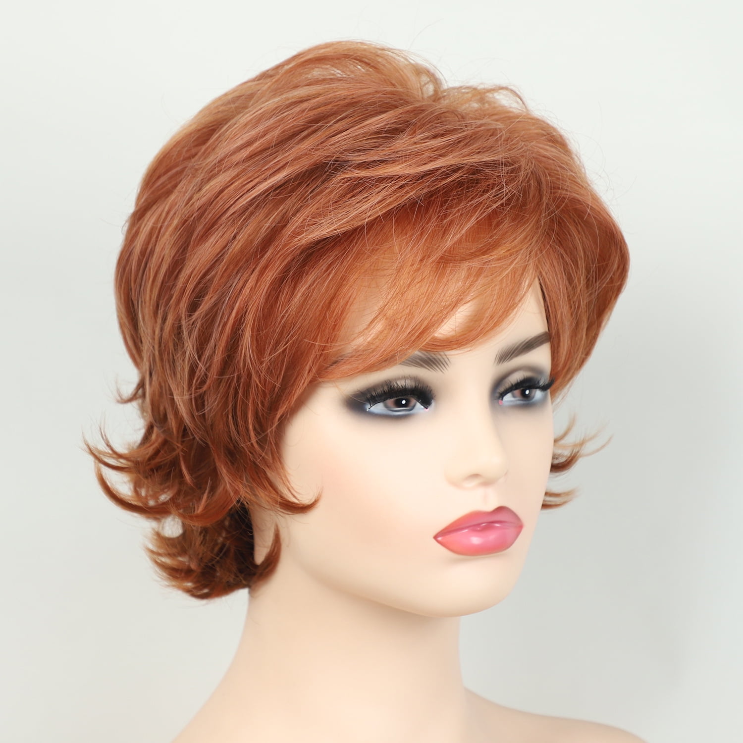 Auburn Short Layered Wig Heat Resistant Side Bangs Natural Synthetic Hair Women