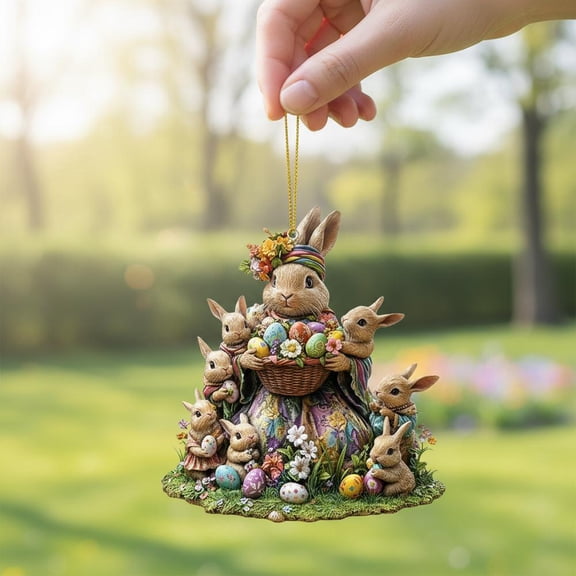 Easter Bunny Acrylic Suncatcher, Eggs Rabbit Stained Glass Window Hanging Ornaments, Window Pendant Hangings Sun Catchers for Indoor Outdoor Home Party Decorations, Easter Gifts（2D）