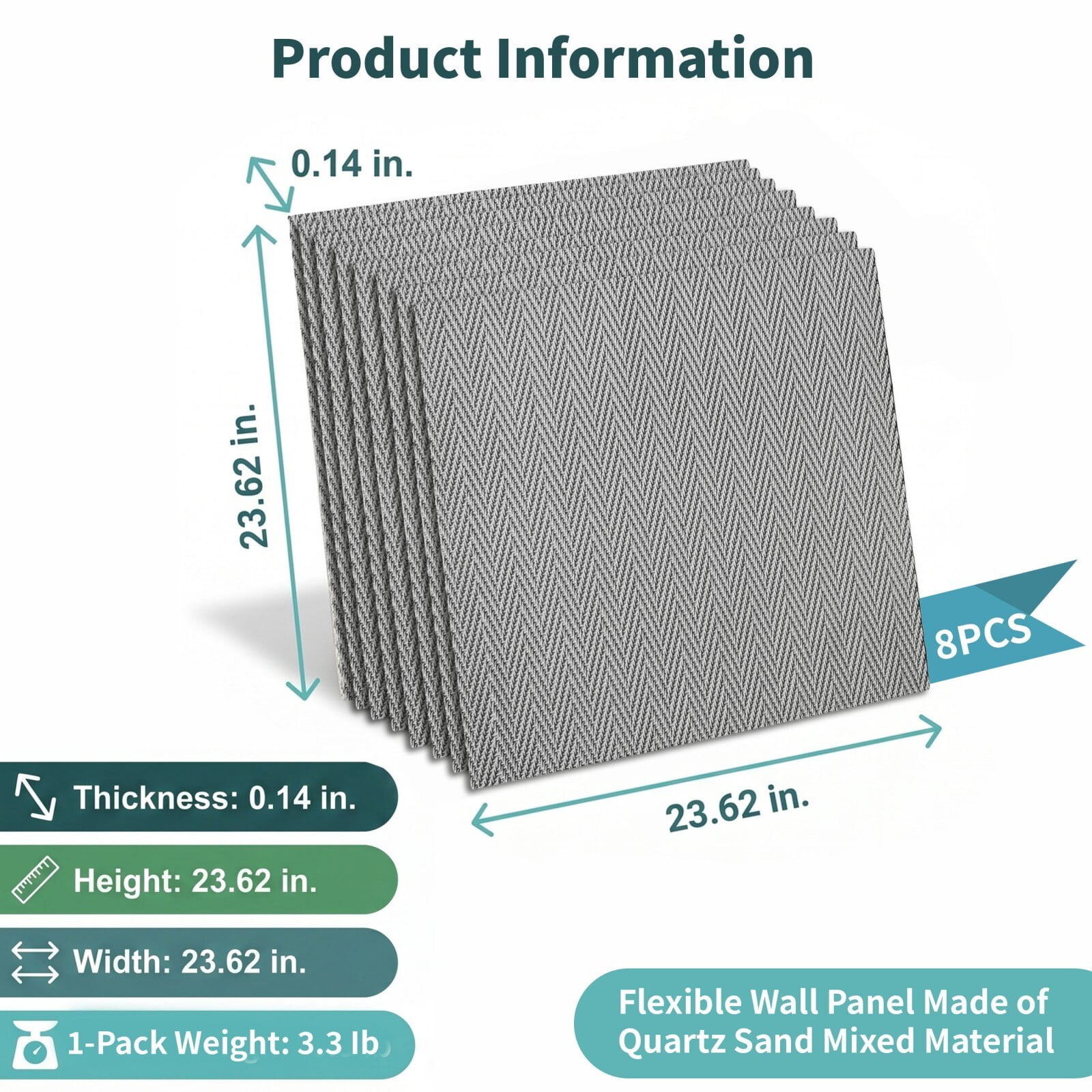 Easy4Home 8Pcs 24"x24" Flexible Stone Wall Panels 3D Faux Stone Woven Texture Decorative Wall Tiles for Interior and Exterior Wall, Gray