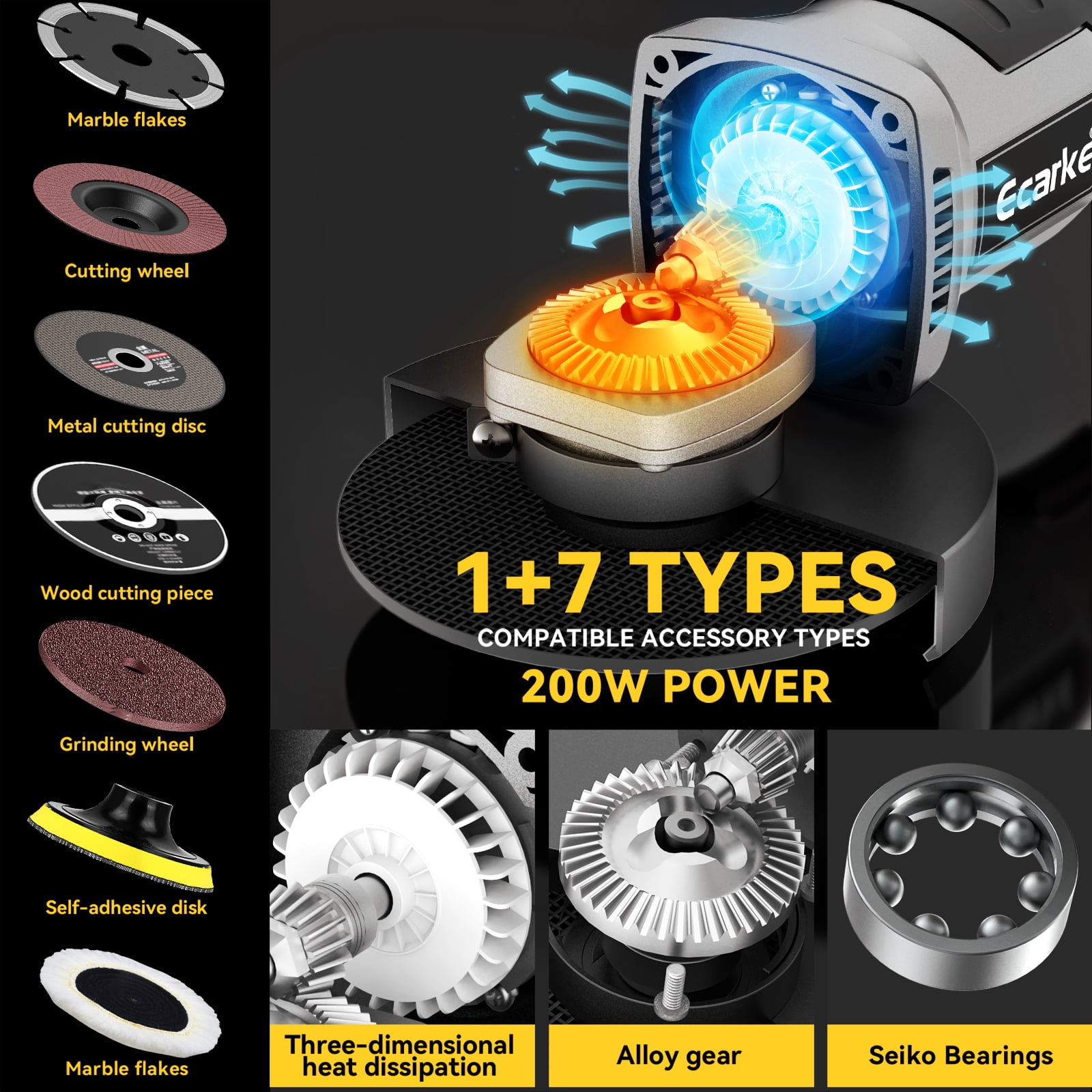 Cordless Angle Grinder for DeWALT 20v Battery: 8500RPM Brushless Grinder Tool- 5/8''-11 Spindle Small Angle Grinder for 4-1/2'' Wheels, 3 Variable Speed Settings for Cutting, Grinding, Bare Tool