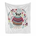 thumbnail image 1 of Folk Soft Flannel Fleece Throw Blanket, Cartoon of Funny Bear Animal Surrounded with Garden Art Floral Branches Herbs, Cozy Plush for Indoor and Outdoor Use, 70" x 90", Multicolor, by Ambesonne, 1 of 5