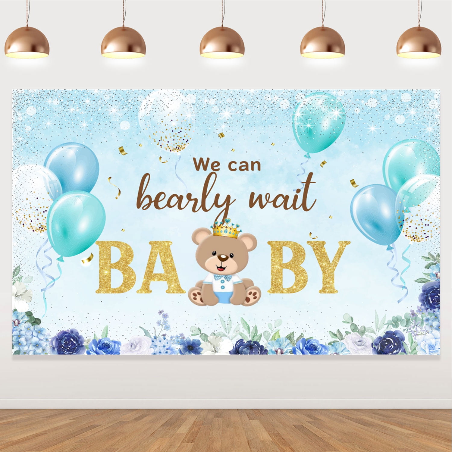 We Can Bearly Wait Backdrop Bear Theme Baby Shower Decorations for Boys