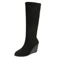 thumbnail image 4 of Oyedens Sequin Wedge Knee High Boots for Women Black Suede Wedding Dress Winter Fall Tall Boots, 4 of 5