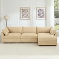 thumbnail image 3 of Miekor Furniture L-shaped 3-seater modular sofa, with 1 movable footstool, crescent-shaped armrests, and wraparound back and arm cushions, chenille fabric, wheat colour MK1092, 3 of 12