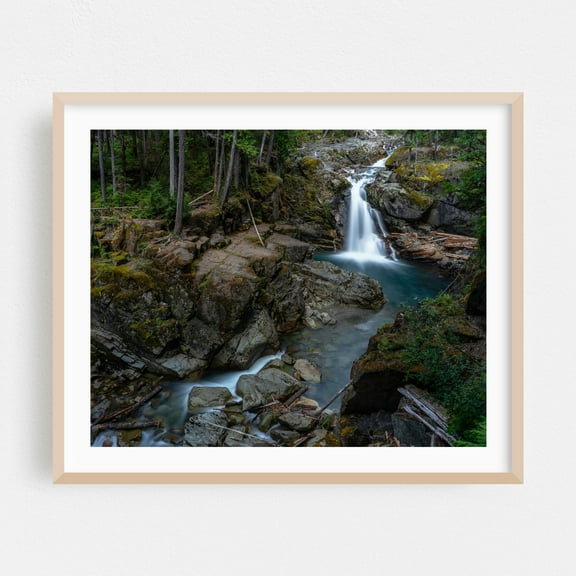 breathtaking waterfall - Photography Waterfall Nature Forest Scenic Landscape Wilderness Woodland Oak Framed Wall Art Print 8 x 10 inches