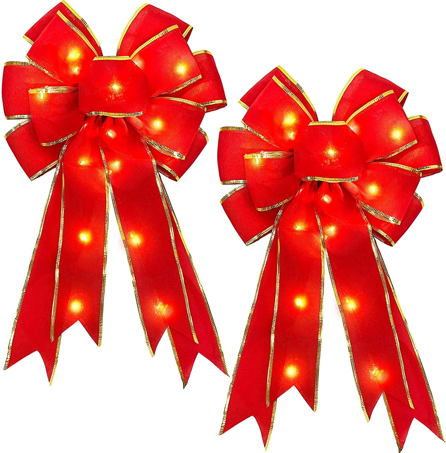 2 Pack Prelit Christmas Bows Decorations with 20 Warm Lights Battery